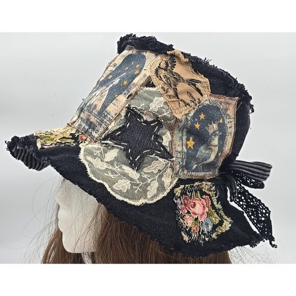 OOAK Magnolia Boho Top Hat Indie Upcycled Gypsy Sparrow Stars Adjustable M-S - Picture 1 of 14